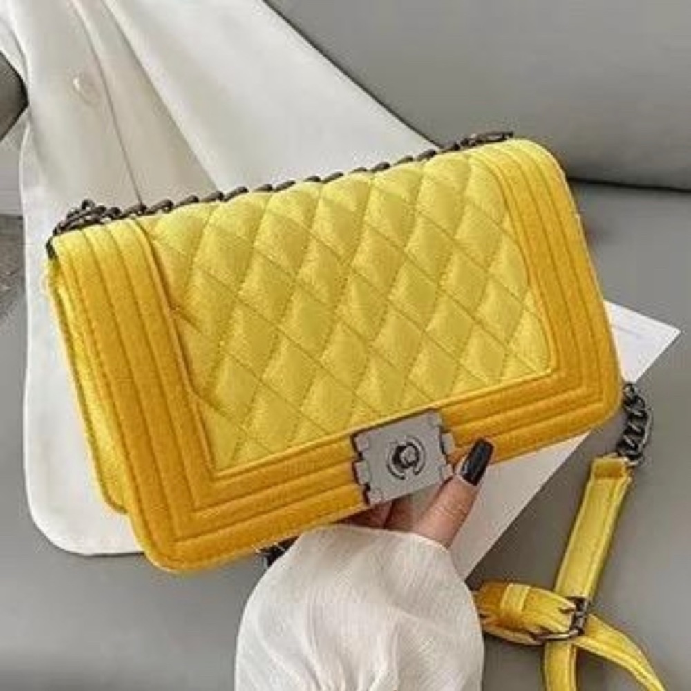 Yellow velvet crossbody handbag
